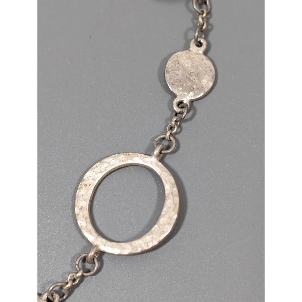 Madewell Silver Tone Hammered Circle Chain Necklace Distressed Industrial 18 in - Picture 4 of 9